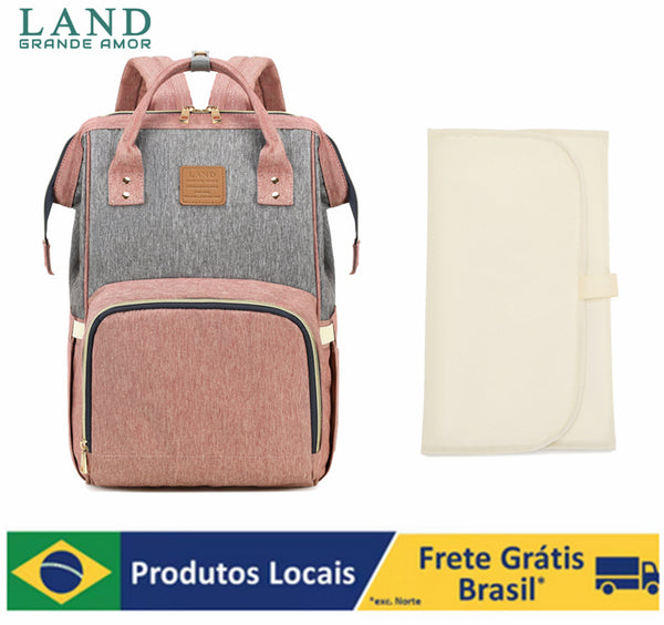 LAND GRANDE AMOR Bolsa Mochila Maternity saco de fraldas + Trocador (Rosa cinza)