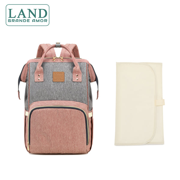 Modelo LAND CLASSIC 2.0 Bolsa Mochila Maternity saco de fraldas + Trocador (Rosa cinza)