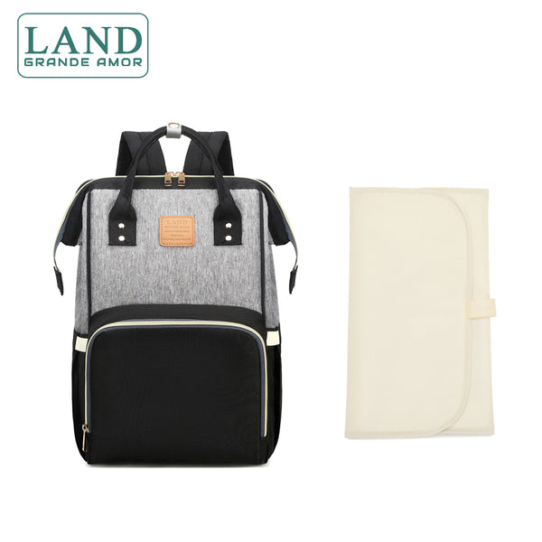 Modelo LAND CLASSIC 2.0 Bolsa Mochila Maternity saco de fraldas + Trocador (Preto cinza)