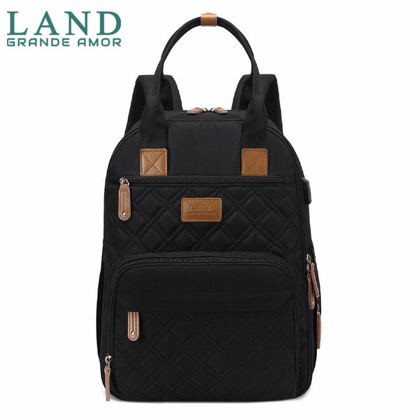 Modelo LAND DESIRE USB Bolsa Mochila Maternity saco de fraldas + Trocador (Preto)