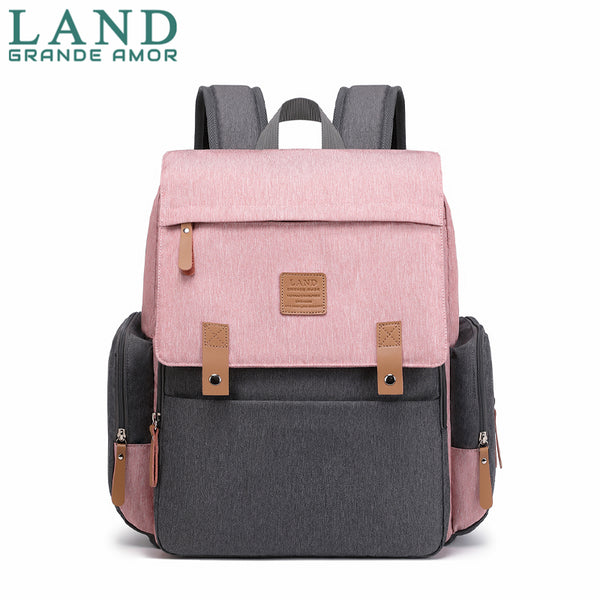 Modelo LAND LUXURY 2.0 Bolsa Mochila Maternity saco de fraldas + Trocador (Rosa cinza)