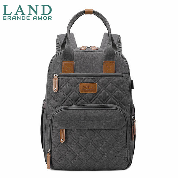 Modelo LAND DESIRE USB Bolsa Mochila Maternity saco de fraldas + Trocador (Cinza escuro)