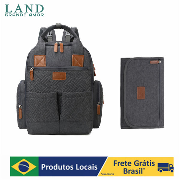 LAND GRANDE AMOR Bolsa Mochila Maternity saco de fraldas + Trocador (Cinza)