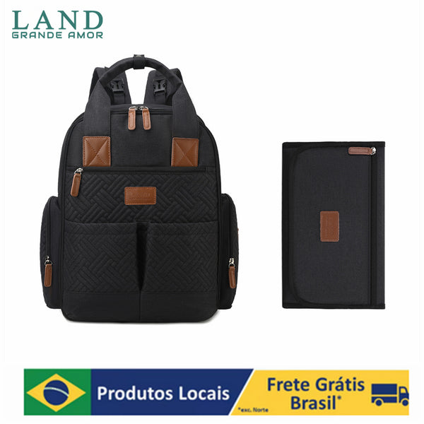 LAND GRANDE AMOR Bolsa Mochila Maternity saco de fraldas + Trocador (Preto)