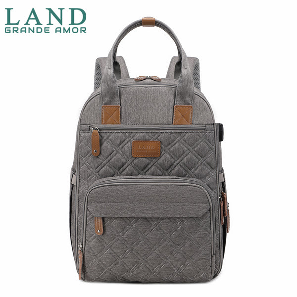 Modelo LAND DESIRE USB Bolsa Mochila Maternity saco de fraldas + Trocador (Cinza claro)