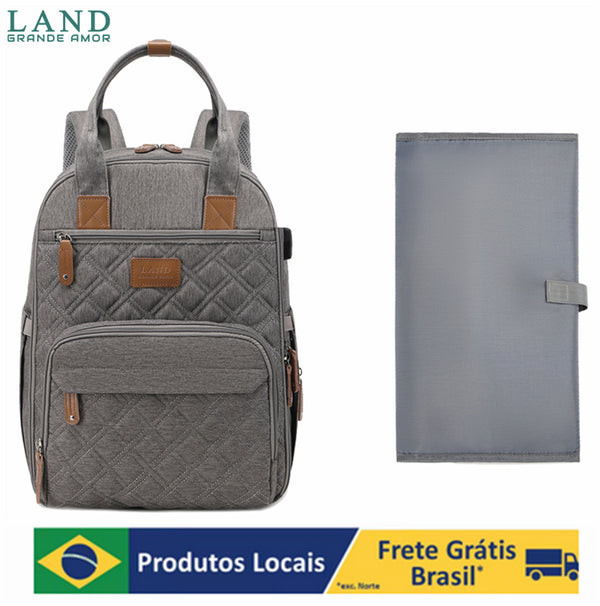 LAND GRANDE AMOR Bolsa Mochila Maternity saco de fraldas + Trocador (Cinza claro)