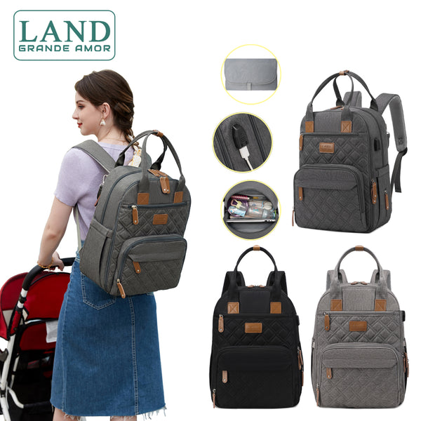 LAND Mommy Diaper Bags USB port Charge backpack Mummy Large Capacity Travel Nappy bags Multi-function Maternity Bags