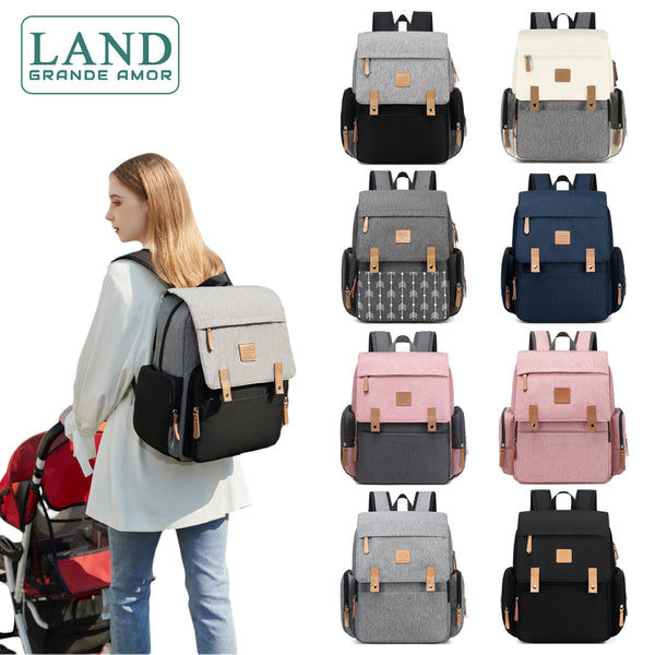 LAND Mommy Diaper Bags Large Capacity with changing mat Real Leather