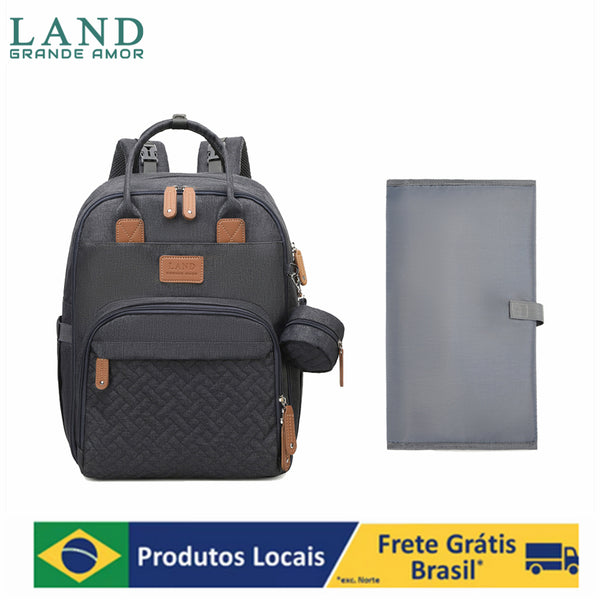 LAND GRANDE AMOR Bolsa Mochila Maternity saco de fraldas + Trocador (Cinza)
