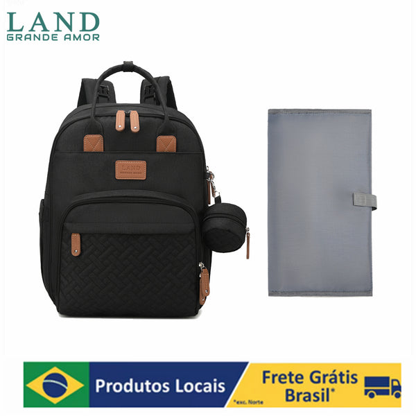 LAND GRANDE AMOR Bolsa Mochila Maternity saco de fraldas + Trocador (Preto)
